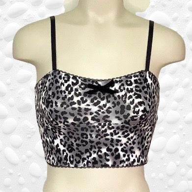 Leopard print longline bamboo bralette -cute -retro -handmade - Canada