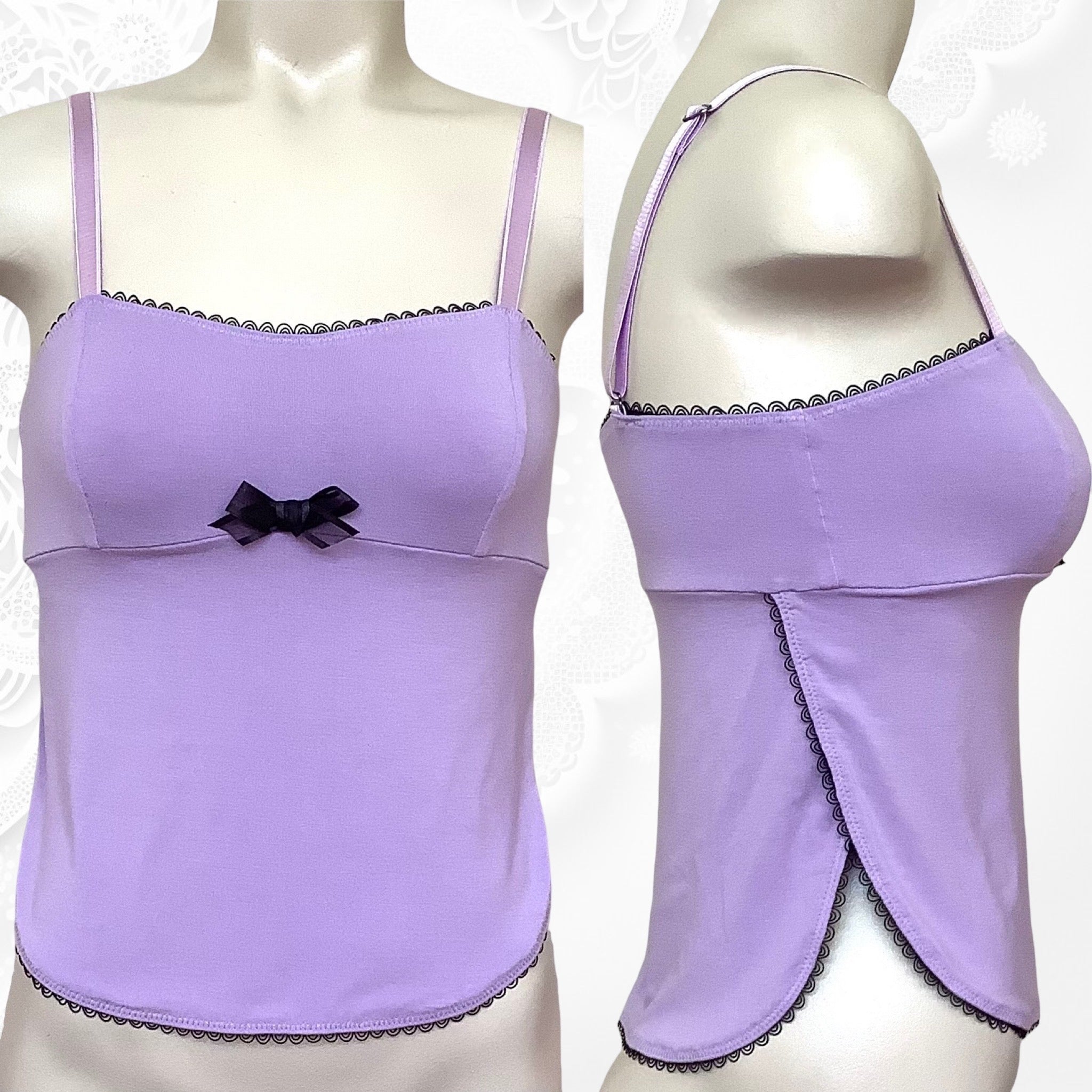 Lilac purple bamboo camisole -cute-retro- lingerie - handmade - Canada