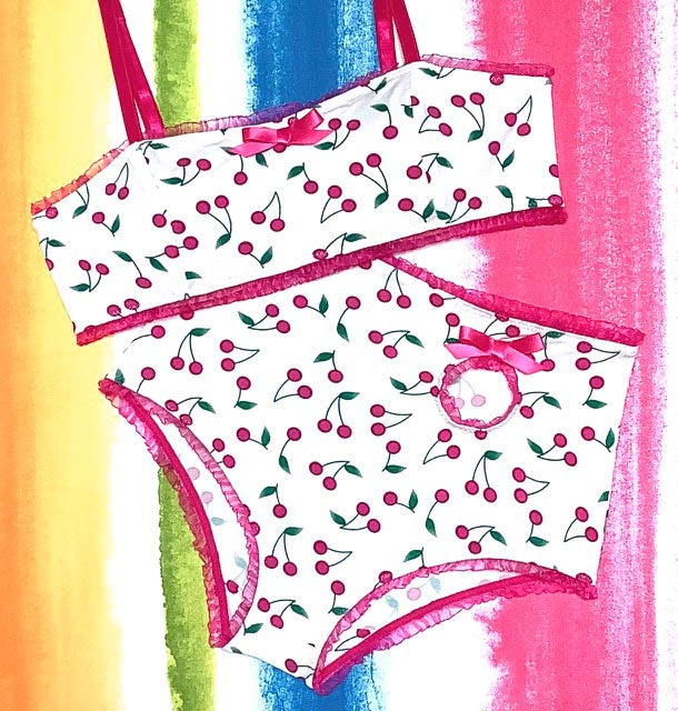 Cherry Panties, Cotton Fabric Panties, Mesh Pants, Cherry Print